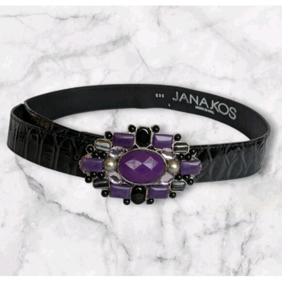 Jana Kos Fashion Belt Leatherock Buckle Rhinestones Chunky Interchangeable S32 - Picture 1 of 16